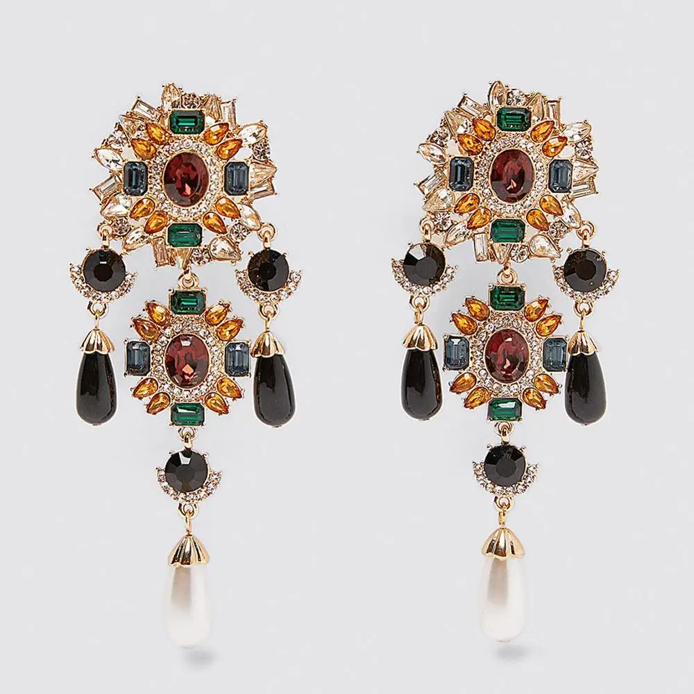 2019 ZA Стразы Висячие серьги для женщин модные массивные с кисточками и