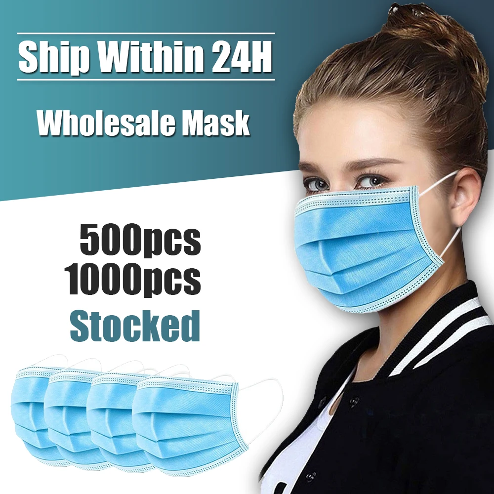 

500 1000 pcs unit Wholesale Face Mask Adult Disposable Blue Mask mascarilla máscara facial masker maske maska maschera mascarar