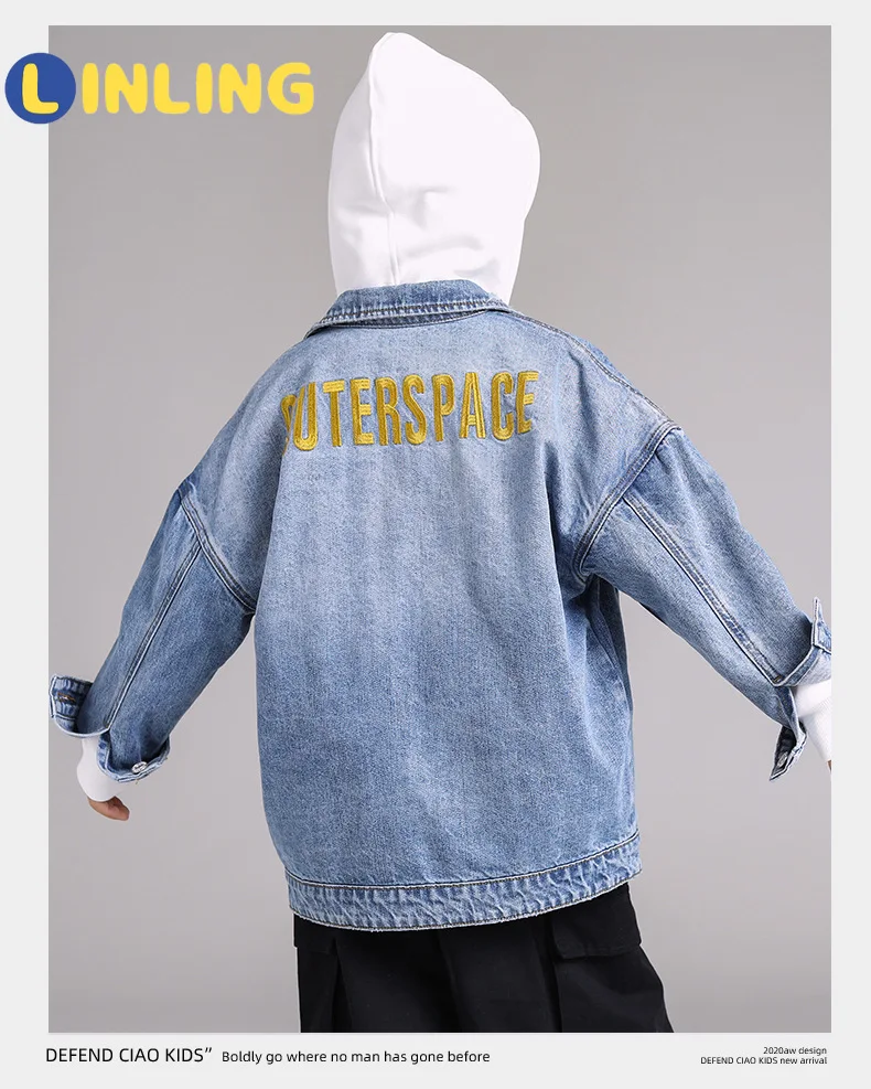 

LINLING 2020 Unisex Casual Kids Girls Denim Jean Fall Jacket Teenage Clothing Button Coat Outwear Tops Outwear Streetwear P259