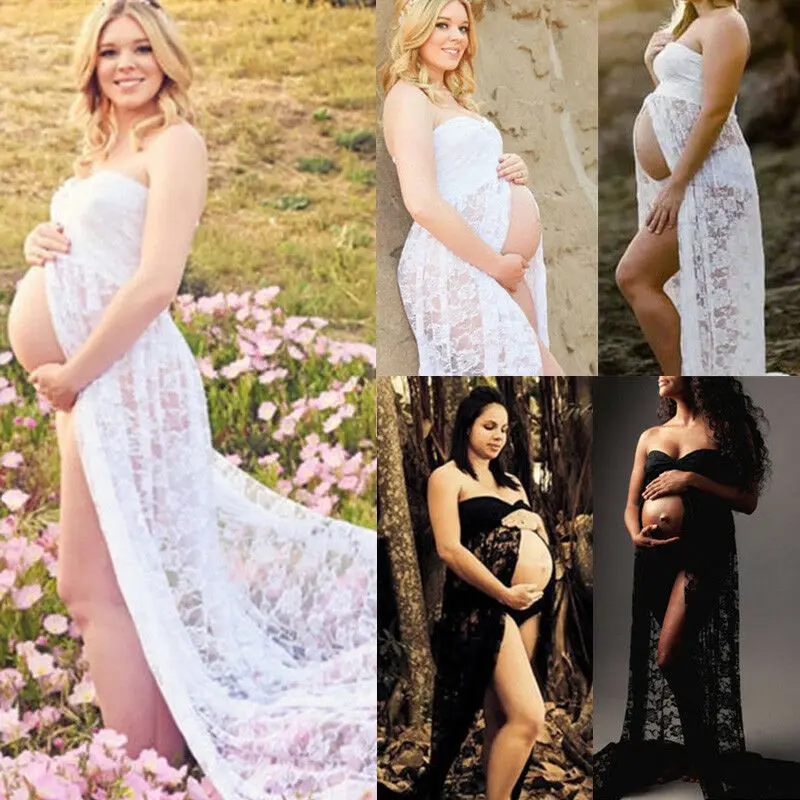 Maternity Maxi Lace Dress Beach Dresses Ladies Off Shoulder Gown Photography Prop 1PC Summer Pregnant Plus Size | Женская одежда