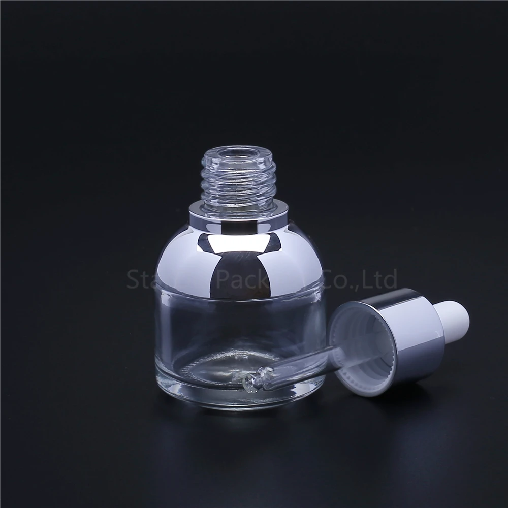 Прозрачная стеклянная бутылка капельница 30 мл пустой косметический упаковочный