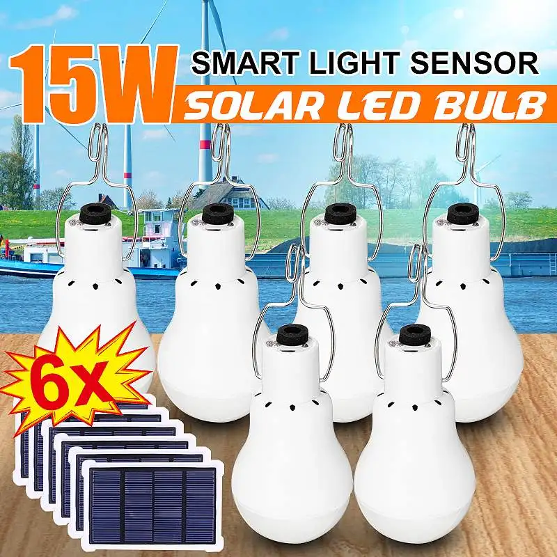 

1/2/4/6pcs 120W Solar Powered LED Lighcriptiont Bulb Portable Outdoor Camping Tent Reading Fishing Hiking Lamp with Light Sensor