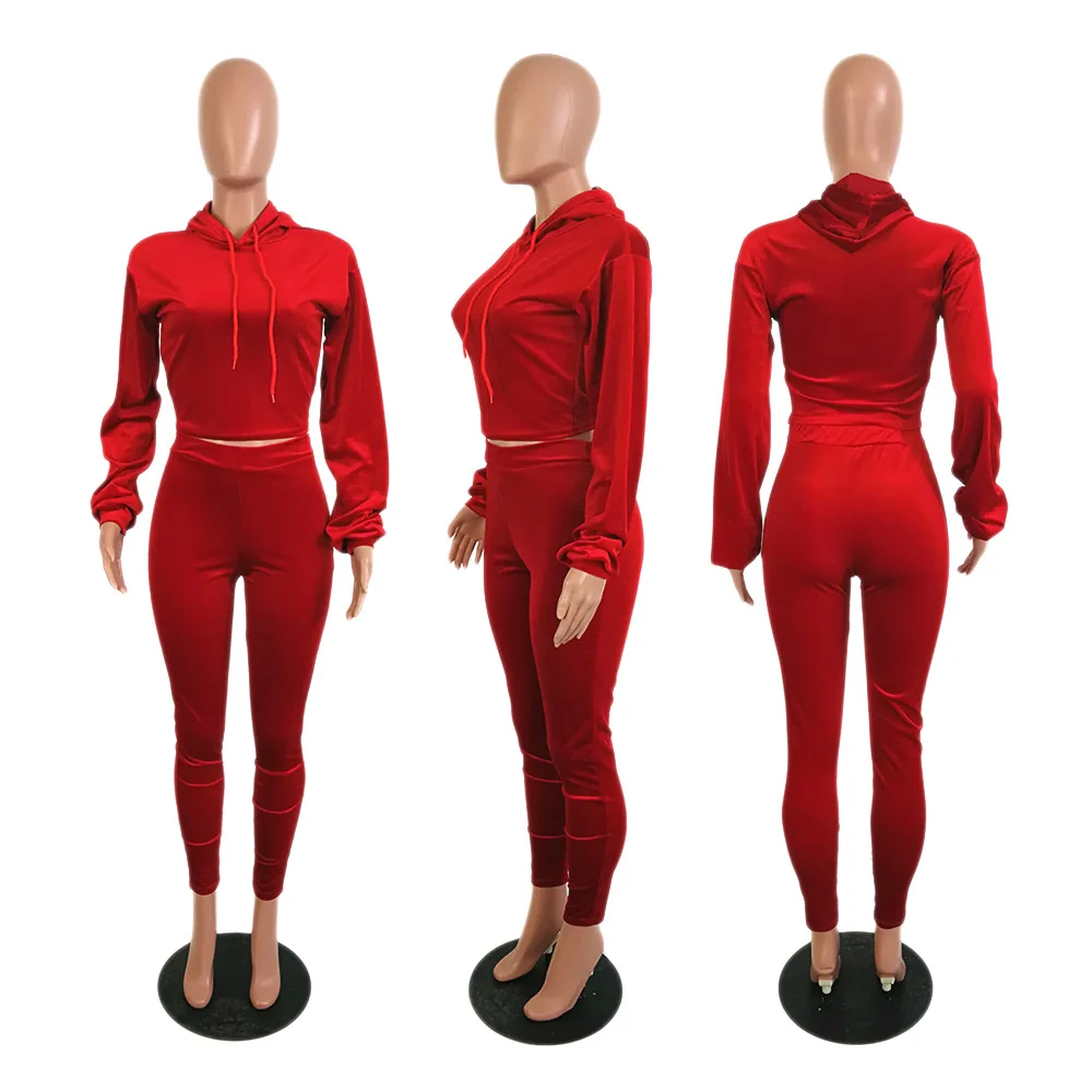 

2020 Winter Spring Women Sets Tracksuits Full Sleeve Hooded Top+Pants Suit Two Piece Set Sporty Night Club Party Outfits
