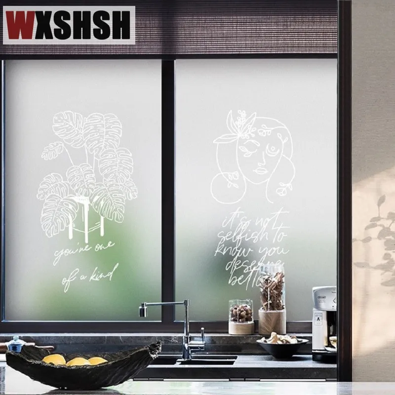 

90cmx100cm Customized Size Glass Sticker Static Cling White Line Plant Private Vinyl Raamfolia Reusable Durable Window Covering