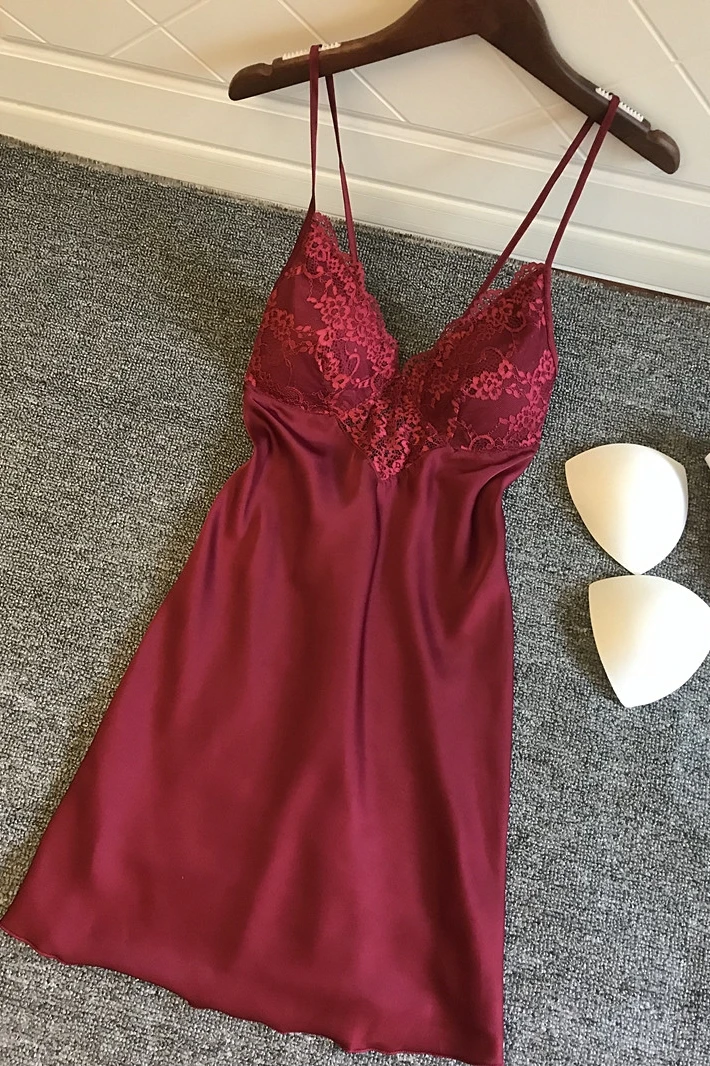 

2019 Nightgowns & Sleepshirt Silk Sleepwear Women Night Dress Ladie Satin Sexy Lingerie Nightshirts Sleep Lounge