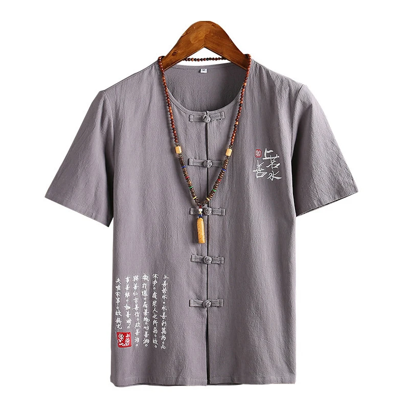 

Chinese Style Cotton T Shirt Men Buckle Summer Fashion Man T-shirt Short Sleeve Vintage Casual Mens T Shirts graphic t shirts
