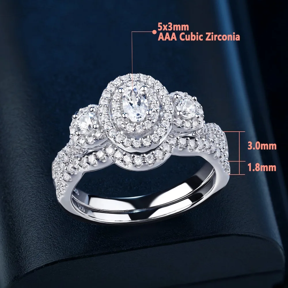 Wuziwen Halo Oval Round Cut AAA Zircon 925 Sterling Silver Wedding Ring Set For Women Engagement Promise Rings Jewelry