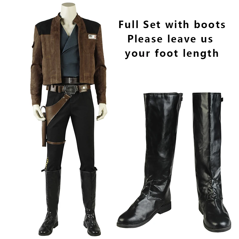 Full Set with boots Хан сольный костюм фильм Solo A Star Wars Story Косплей наряд на карнавал одежда Хэллоуин куртка брюки ботинки ремень Взрослый мужской костюм - Цвет: Full Set with boots