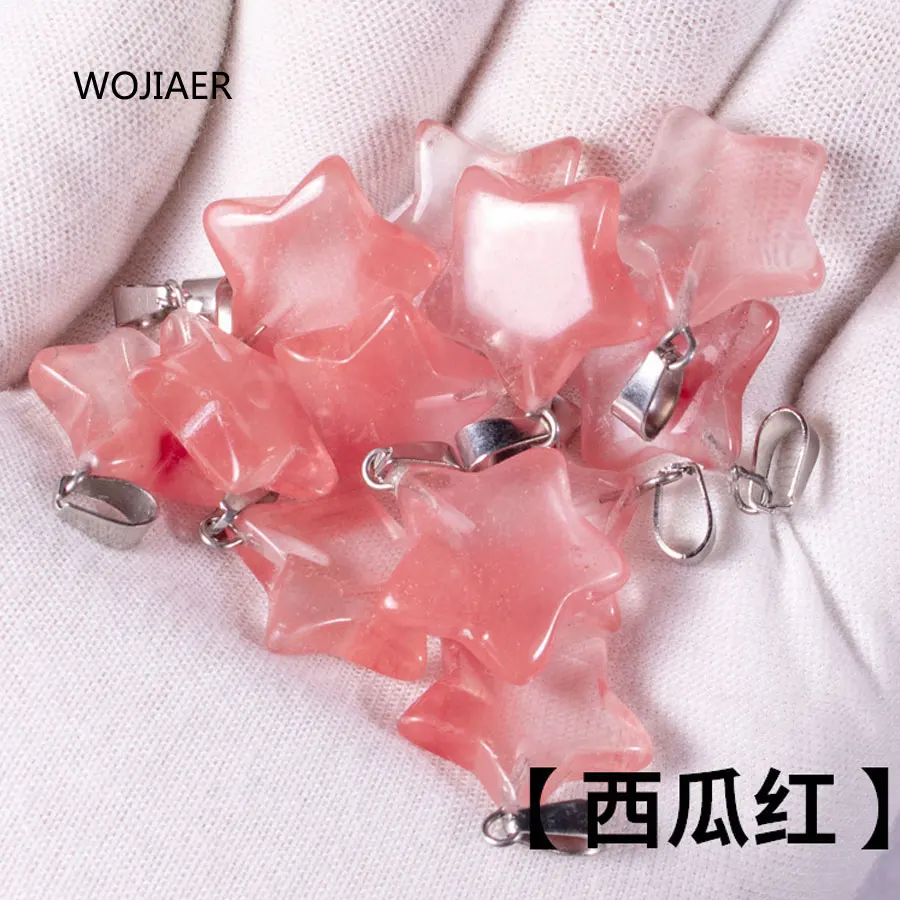 

WOJIAER Five-pointed Star Natural Watermelon Crystal Stone Charms Pendants for Jewelry Making Necklace 20x6mm ZM0563