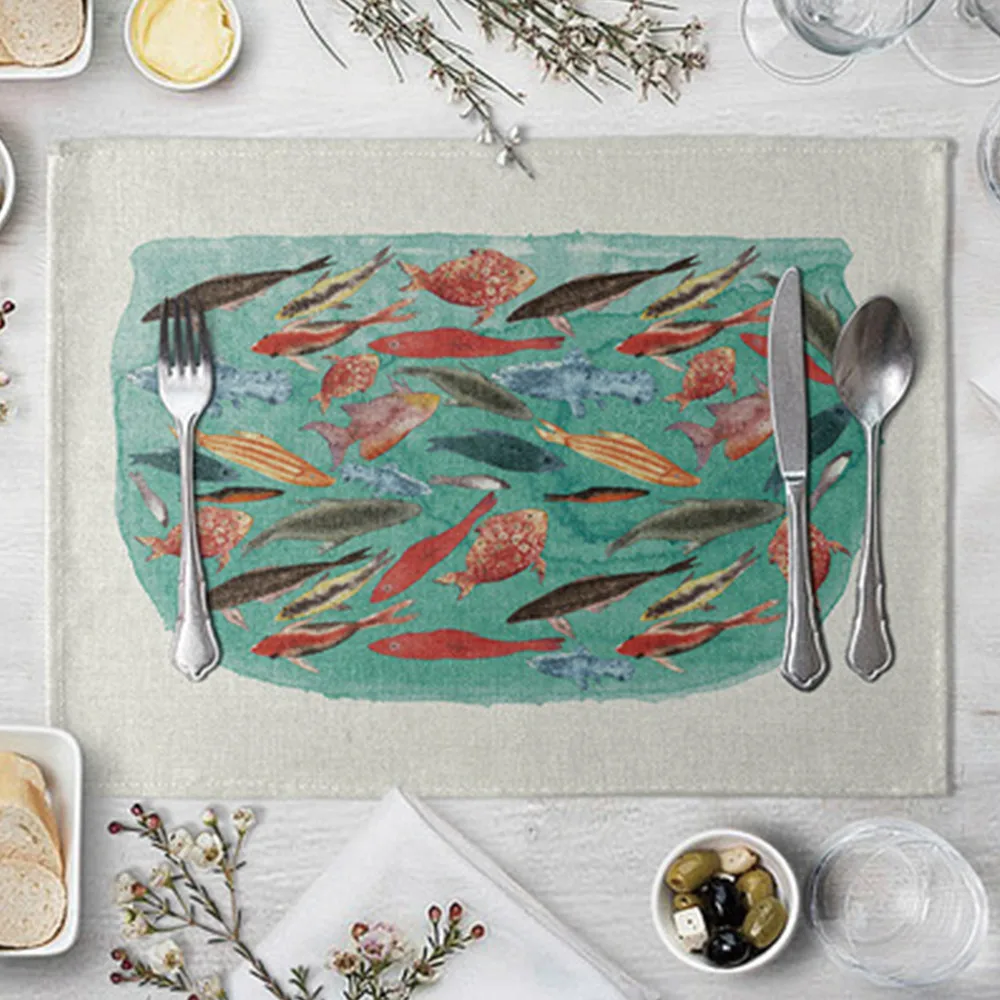 

Fishing Printing Table Mat Creative Cartoon Fish Pattern Table Napkin Home Kitchen Decor Placemat Dining Accessories