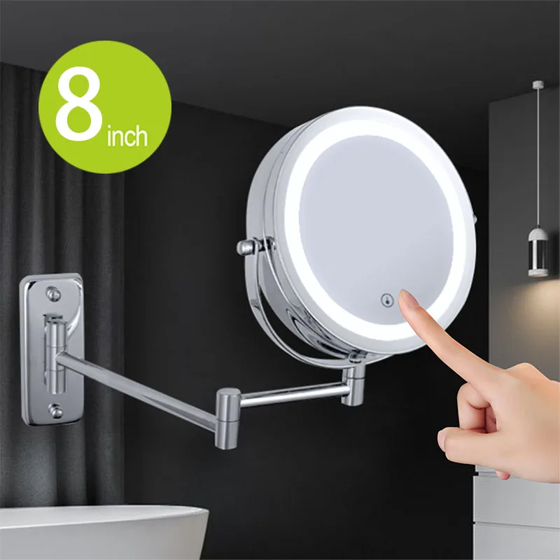 

Складное зеркало для ванной со светодиодсветильник кой, настенное двухстороннее умное косметическое зеркало для макияжа, 8 дюймов