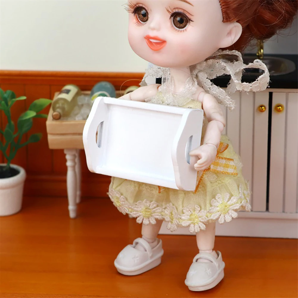 

1/12 Dollhouse Miniature Accessories Mini Wooden Food Fruit Tray Simulation Tea Set Tray Model Toy for Doll House Decoration