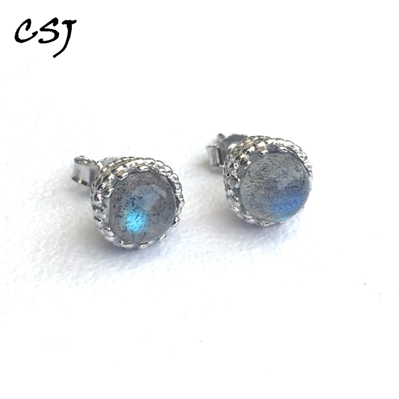 Женские серьги гвоздики из серебра 925 пробы с натуральным