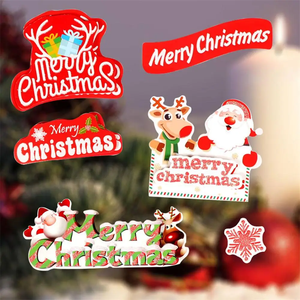 Cartoon Christmas Stickers for Window Showcase Removable Santa Clause Snowman Home Decor Decal Adhesive PVC New Year Glass Mural | Дом и сад