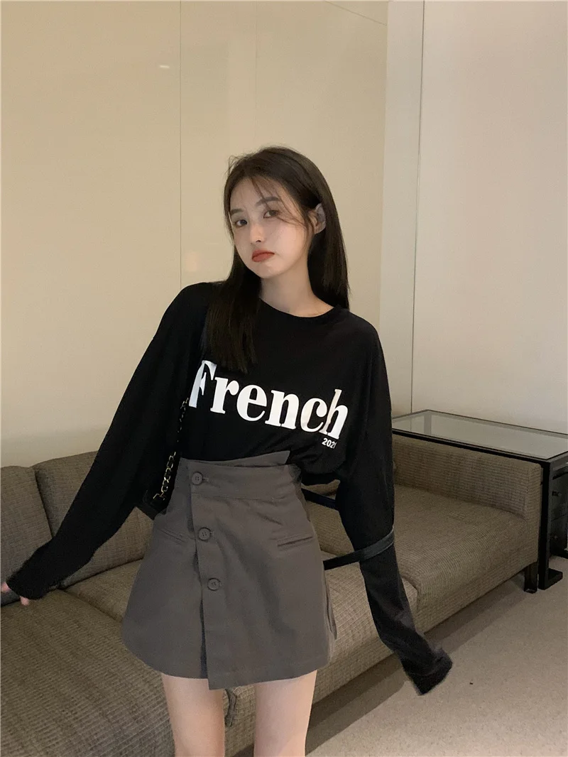 Женская свободная юбка с круглым вырезом и длинными рукавами |