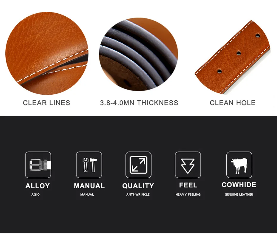 

Genuine Men's Leather Retro Business Belt High Quality Alloy Pin Buckle Designer New Men's Belt Jeans Double Sided Use Belt