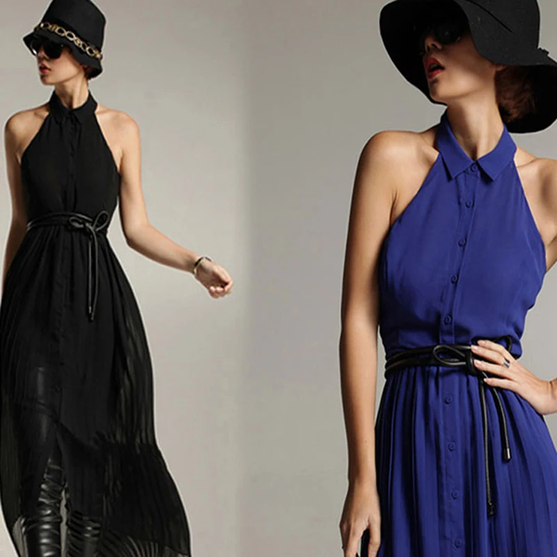 

Elegant Hair Thin Waist Band Women Vintage Waist Leather Belt Candy Color Chain Belt For Women Waistband Dress Accessories