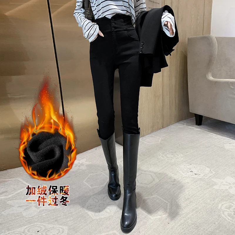 

Outside the film winter black leggings han edition show thin foot wear high waist pants and more wool trousers