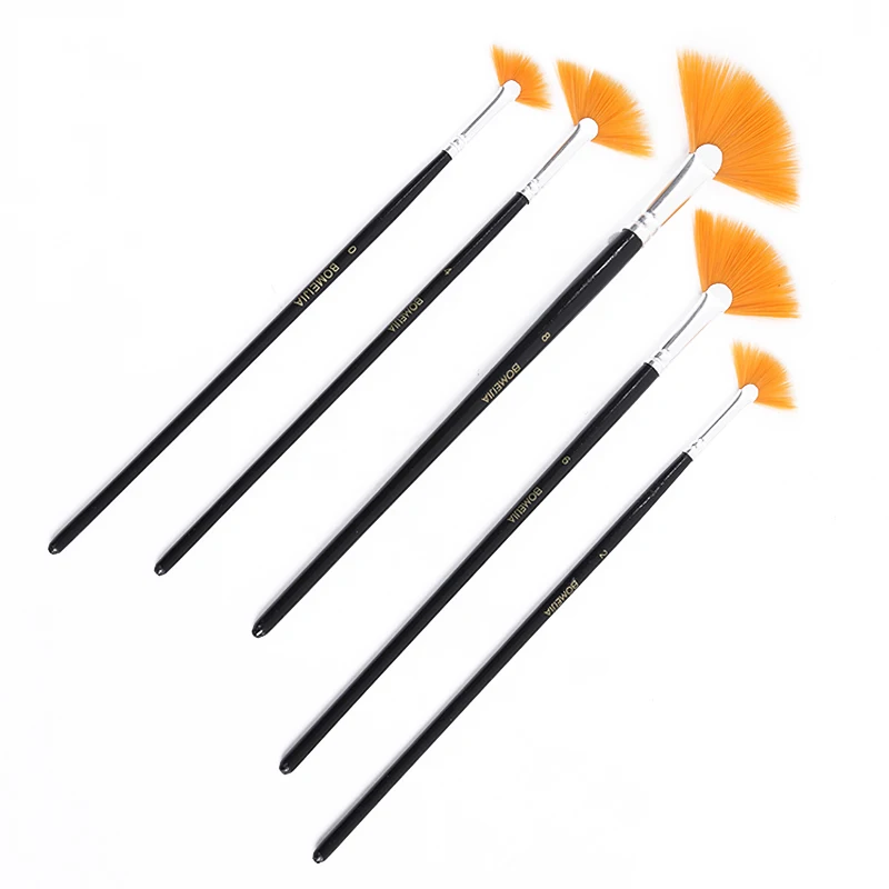 5 шт. вентилятор Форма Краски кисти черного цвета нейлоновые волосы с деревянной