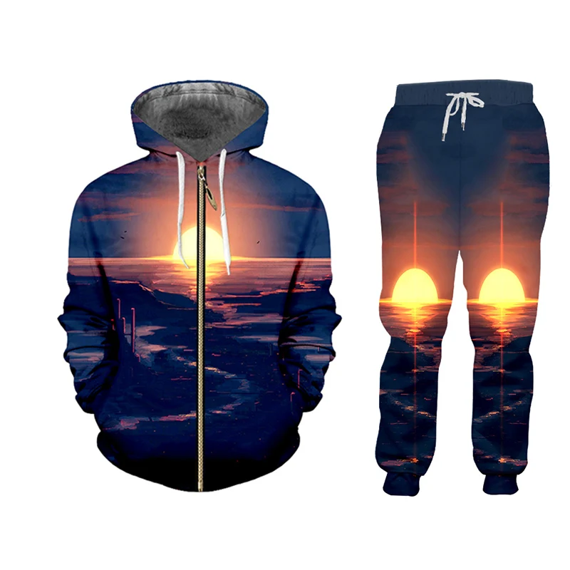 

UJWI 3D Print Suits Men Sets Anime Sunset Scenery Funny Harajuku Winter Unisex 3d Tracksuit Stand Jacket Sweatsuit ZIP Hoodies