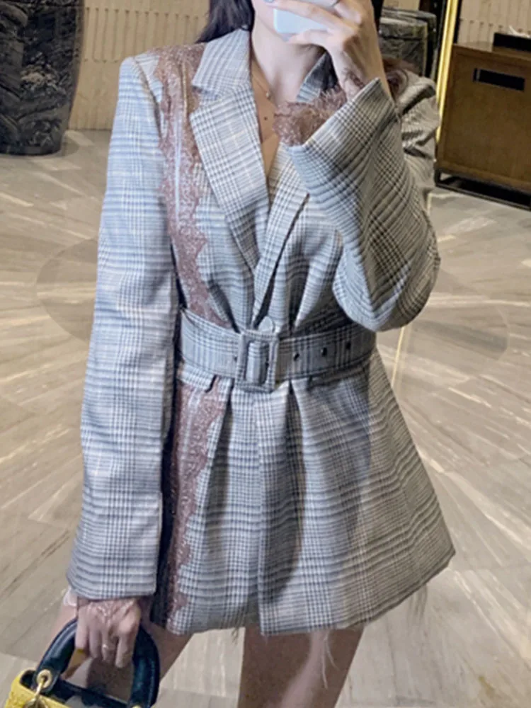 

Big brand loose houndstooth belt women's clothing autumn fashion coat jacket 2020New women's clothing long sleeve coat jacket XL