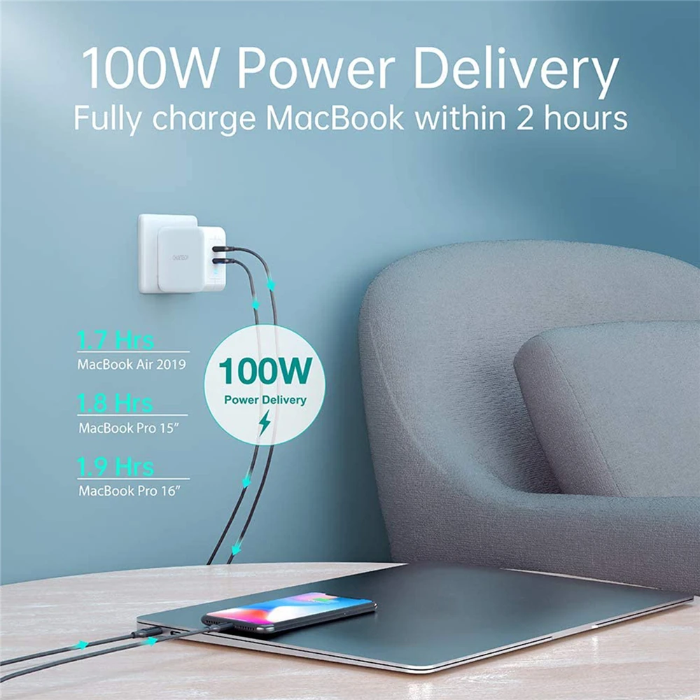 Зарядное устройство с двумя USB-портами типа C для iPad Pro 100 Вт сетевое зарядное iPhone 11