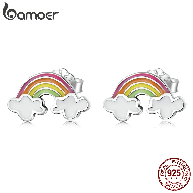 

Bamoer Rainbow Clouds Ear Studs 925 Sterling Silver Colorful Clouds Stud Earrings for Women Fine Jewelry Set Friendship Gift