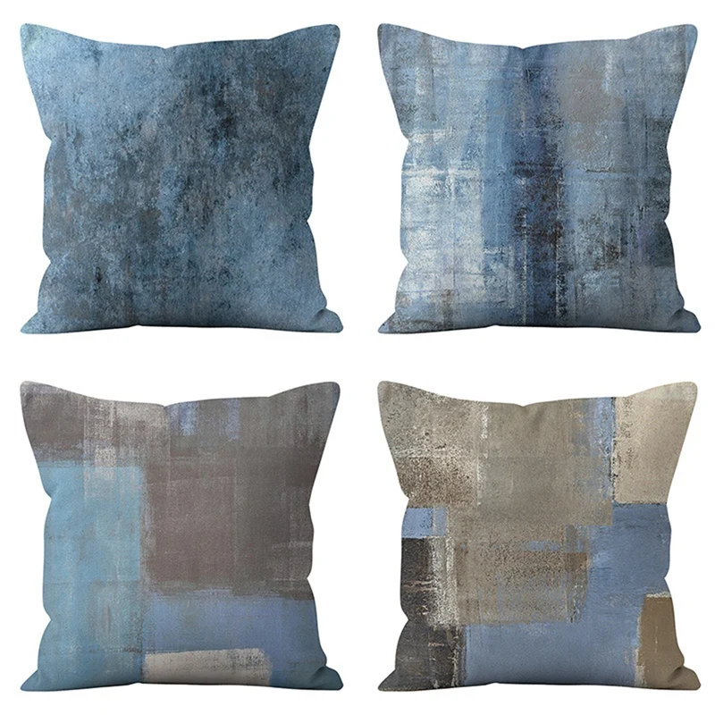

4 PCS Abstract Painting Pillowcase Linen Pillow Cover Home Decor Square Cushion Cover Printing Pillow Case