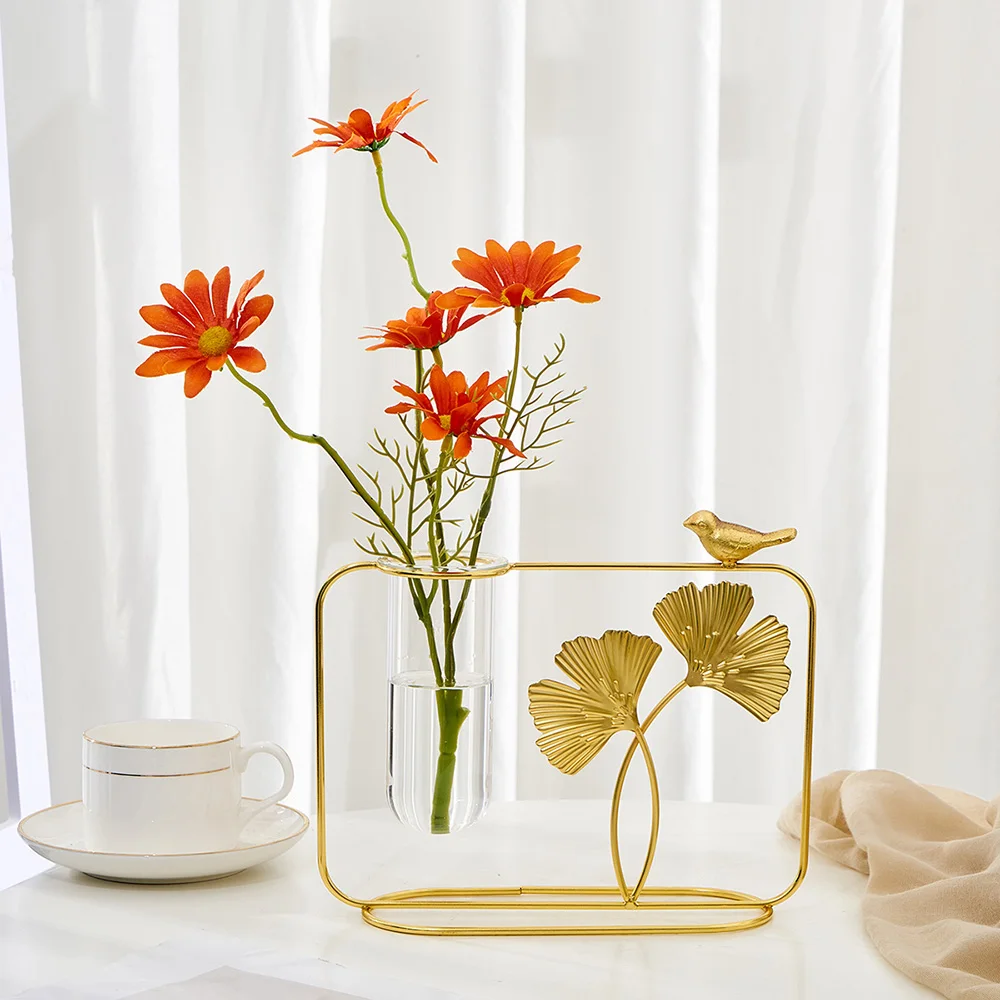 

Vase Decoration Household Wrought Iron Decorative Glass Vase Home Decoration Accessories Plant Hydroponics Room Decor Aesthetic