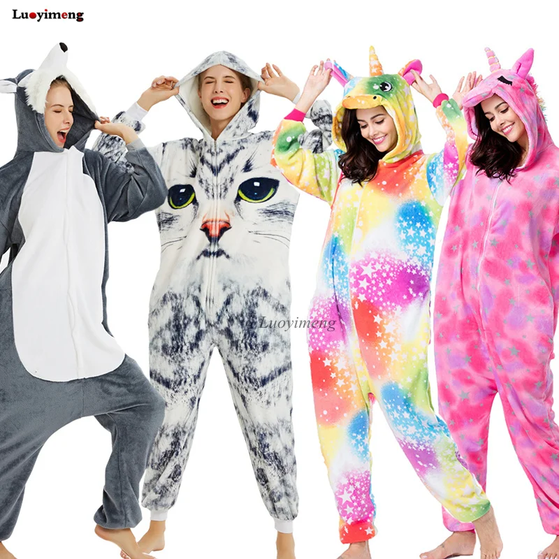 Пижама кигуруми в виде животных и единорога для взрослых одежда сна зимняя