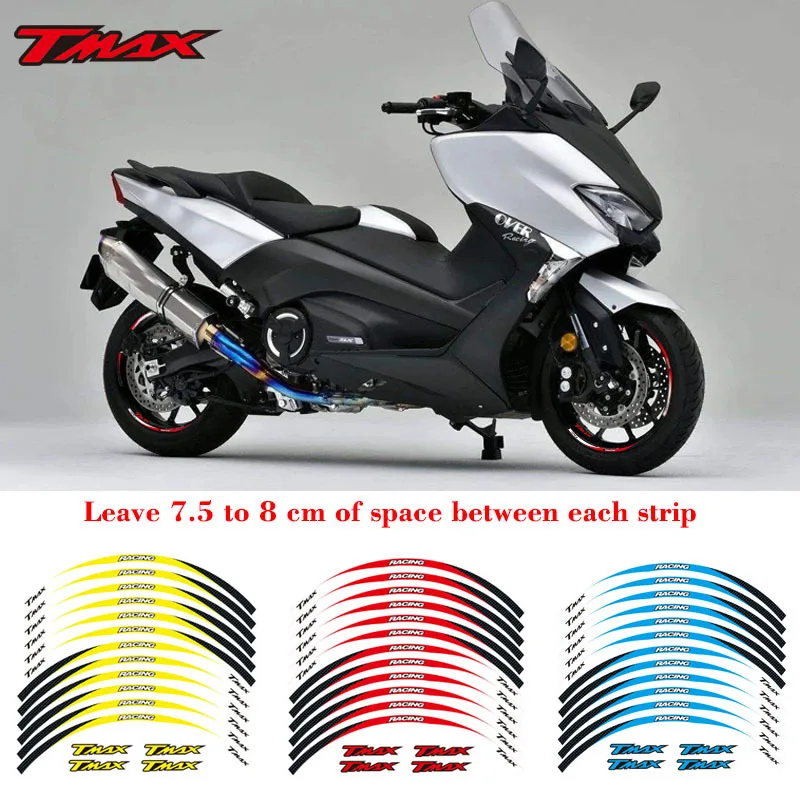 

12 Pcs Fit Motorcycle Wheel Sticker stripe Reflective Rim For YAMAHA TMAX TMAX500 TMAX530 500 530