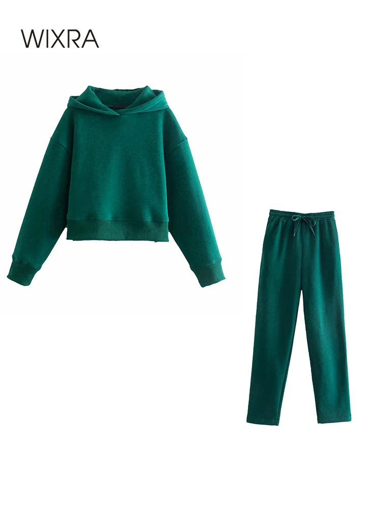 

Wixra Women Casual Sets Fleece Pullover Sweatshirts Hoodies+Drawstring Pants Solid Loose Basic Suits Autumn Winter