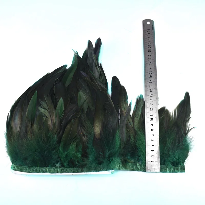 Dark green 1 метр натуральный петух перья отделка бахрома для рукоделия plumas 13-18 см черные перья ленты DIY швейная одежда вечерние украшения - Цвет: Dark green