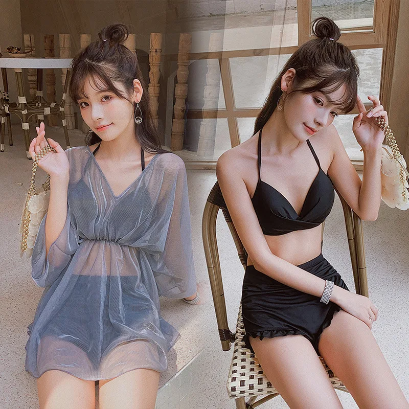 Women Solid Bikinis Push Up Swimsuit Thress Piece Summer Beach Bathing Suit Swimwear Bikini+Sun Protection Shirt Suits
