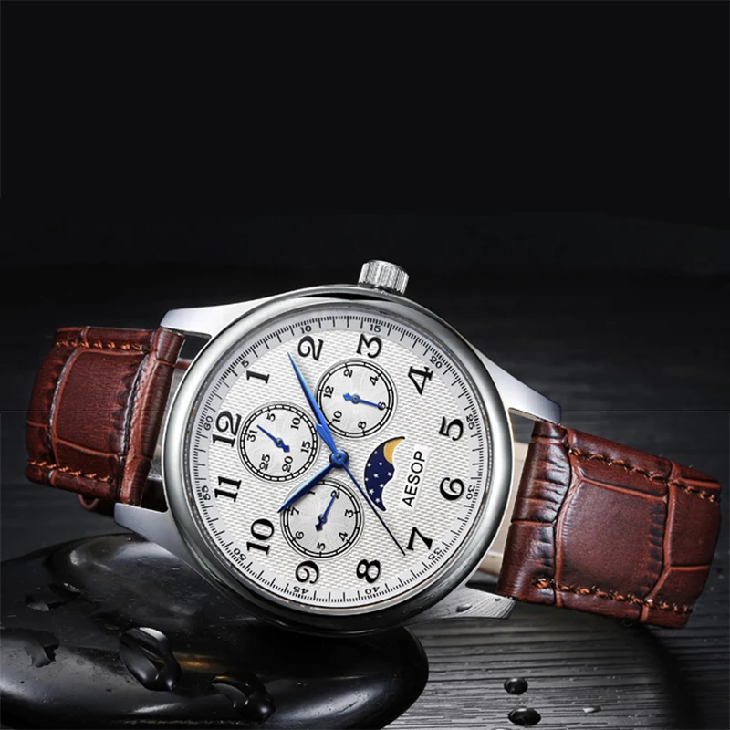 Мужские кварцевые наручные часы AESOP Роскошные с сапфировым кристаллом для мужчин