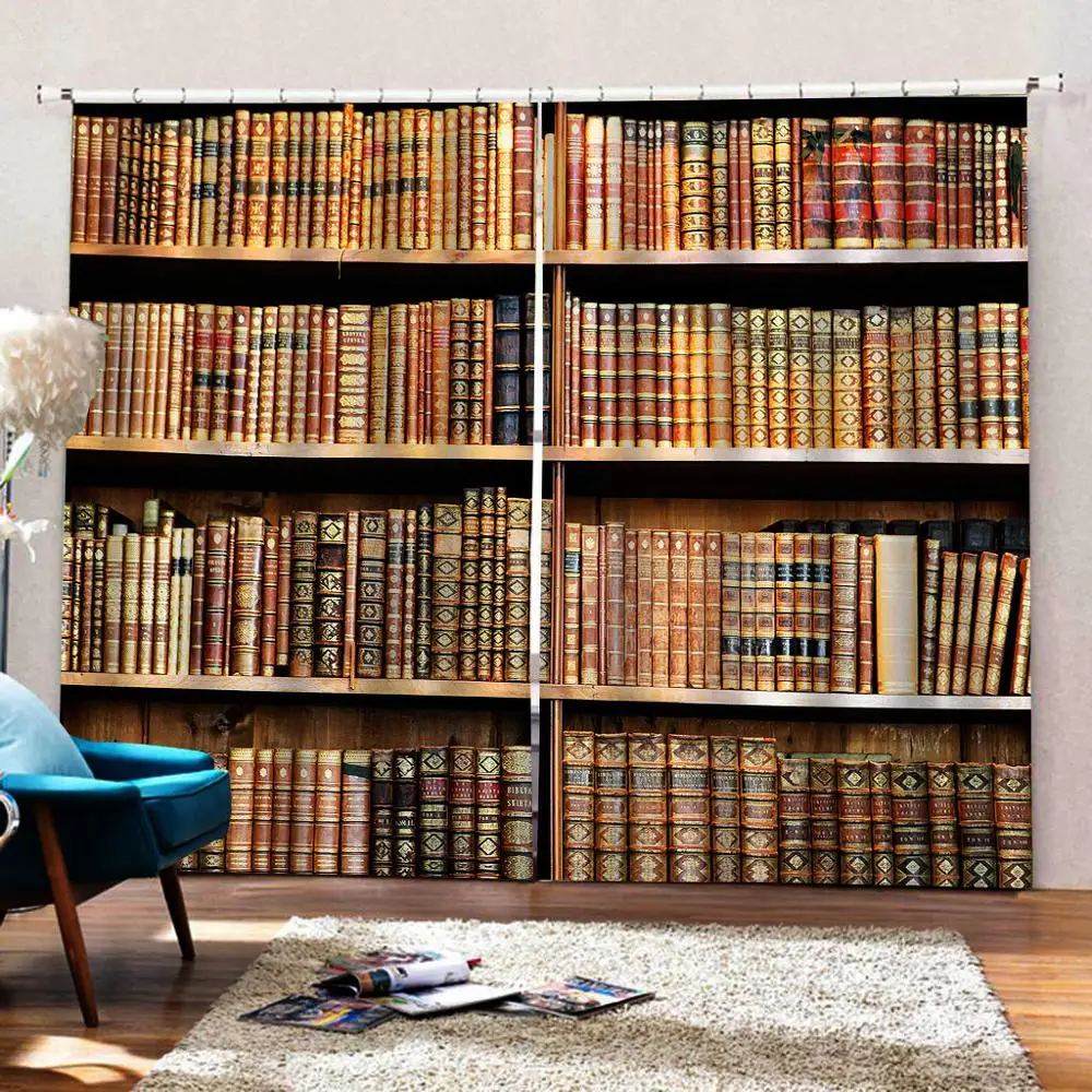 Настраиваемые шторы с изображением книжных полок цифровая печать для гостиной