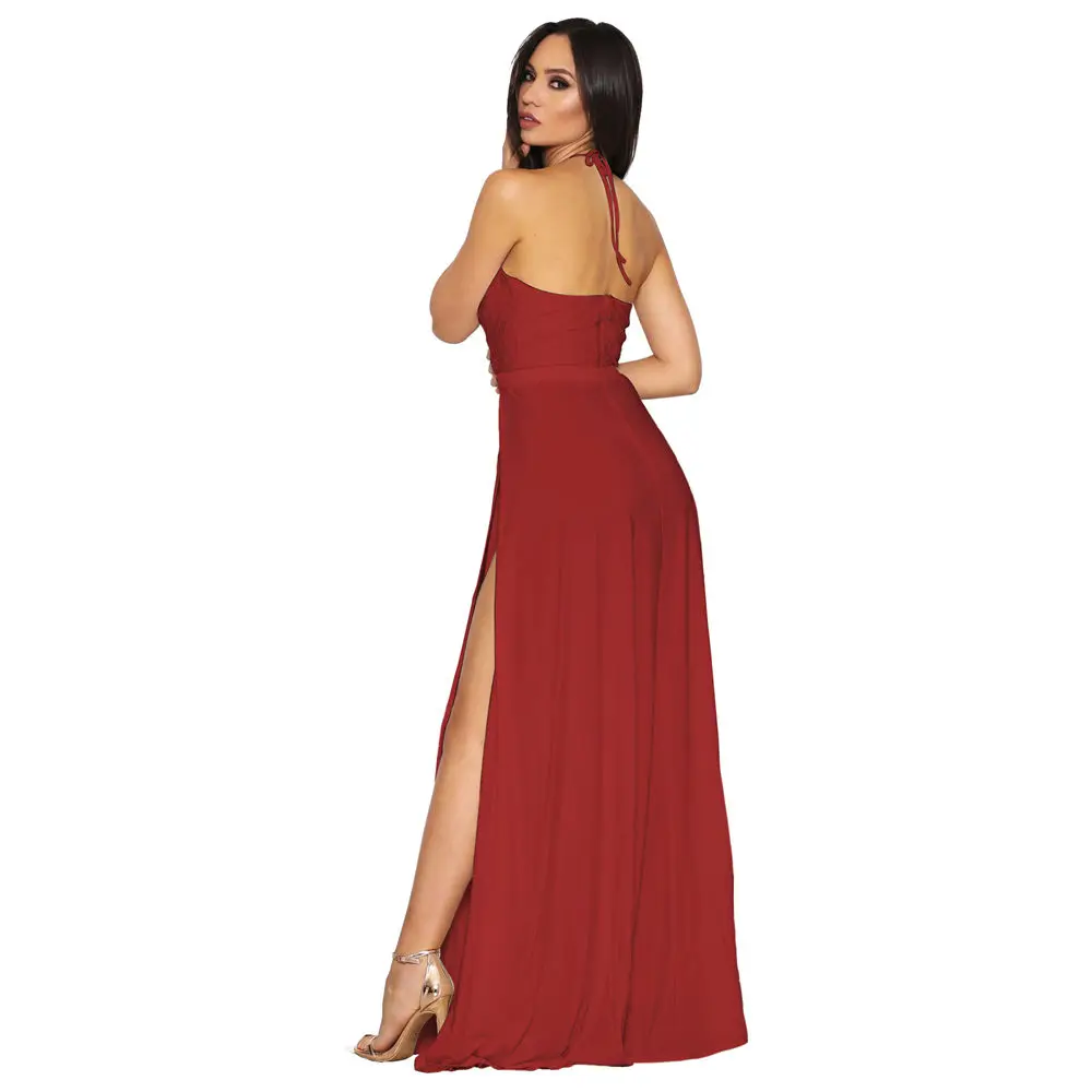 Сексуальное Красное длинное вечернее платье с высоким разрезом черно белое v