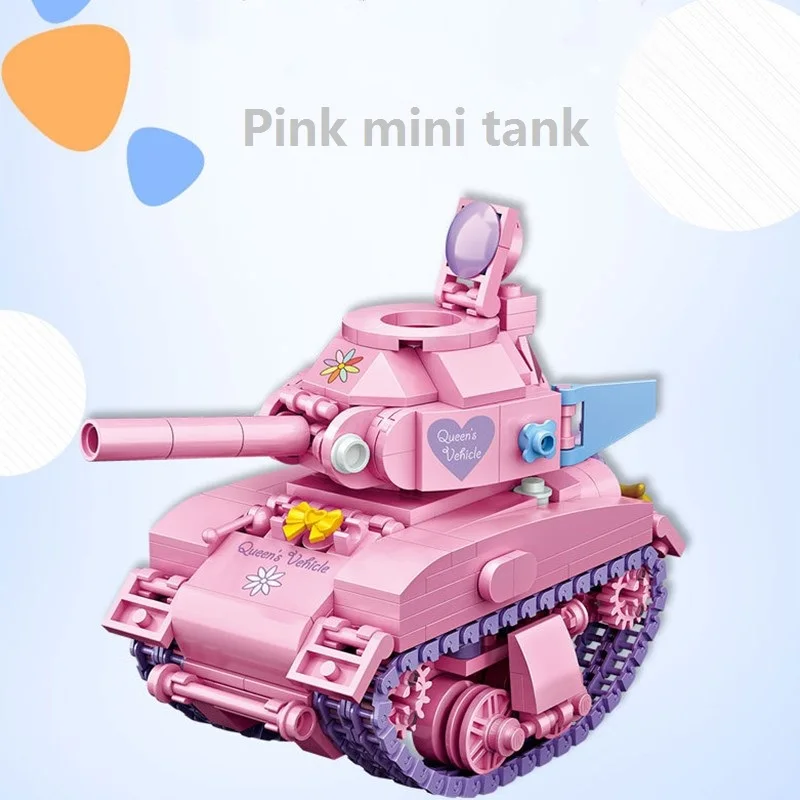 

LOZ Mini Building Blocks Pink Tank Cute Turn Assemable Kids Educational Toys for Children Creator Technical Girl Play House