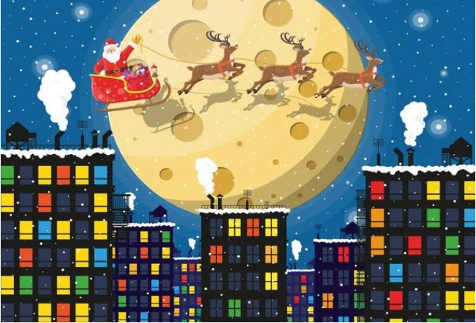 Christmas Party Backdrop for Photography Reindeer Night Sky Buildings Background Photocall Cartoon Winter Wonderland Backdrops enlarge