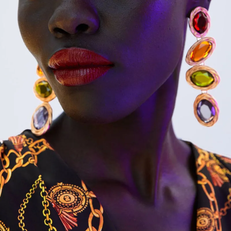 Женские большие длинные серьги Cpop Разноцветные серьги-капли со стразами модные