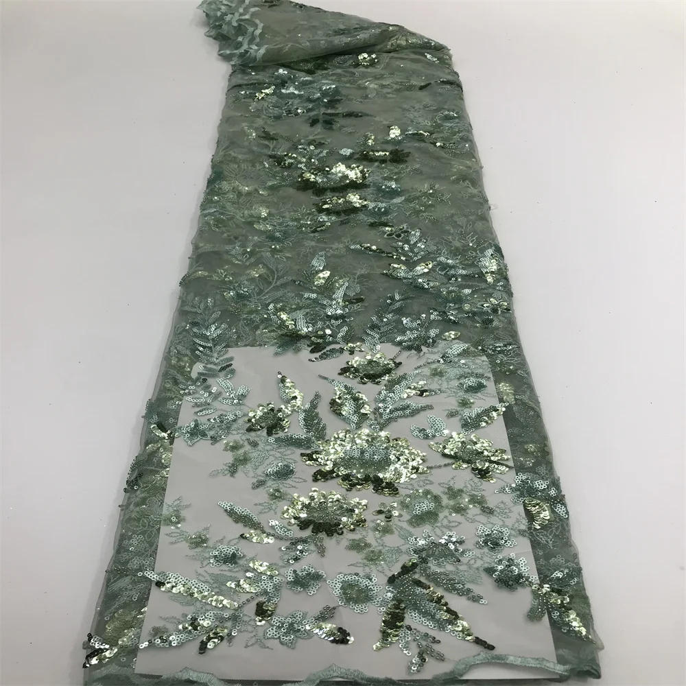 

2021 Hig-End Quality Luxury Cassic Hand Made Beaded Lace Elegant African Sequin Tulle Fabric for Wedding Party Dress