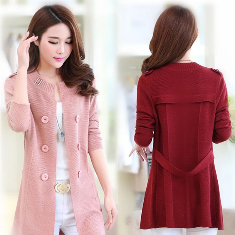 Женский трикотажный кардиган повседневный теплый длинный свитер кофта для осени
