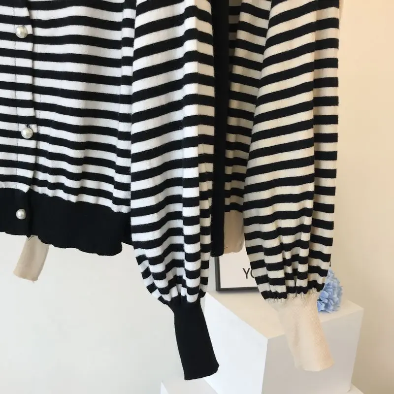 Neploe, маленький аромат, Chandal Mujer, винтажный, для взрослых, полосатый, вязаный, Женский комплект, Осень-зима, короткий кардиган+ широкие штаны, 46470