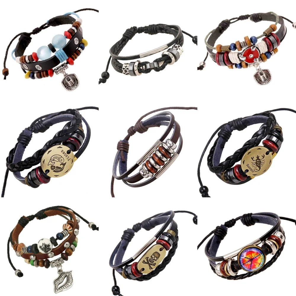 

Punk Goth Pu Leather Bracelets Constellation Braided Couple Bracelet Men Vintage Peace Pattern Bangle Gothic Jewelry Accessories