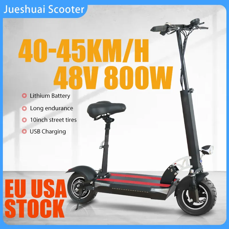 

45KM/H 800W 10 Inch Electric Scooters Adults Foldable 18A Battery 70 KM Electric Hoverboard with Seat 48V E Scooter EU USA Stock