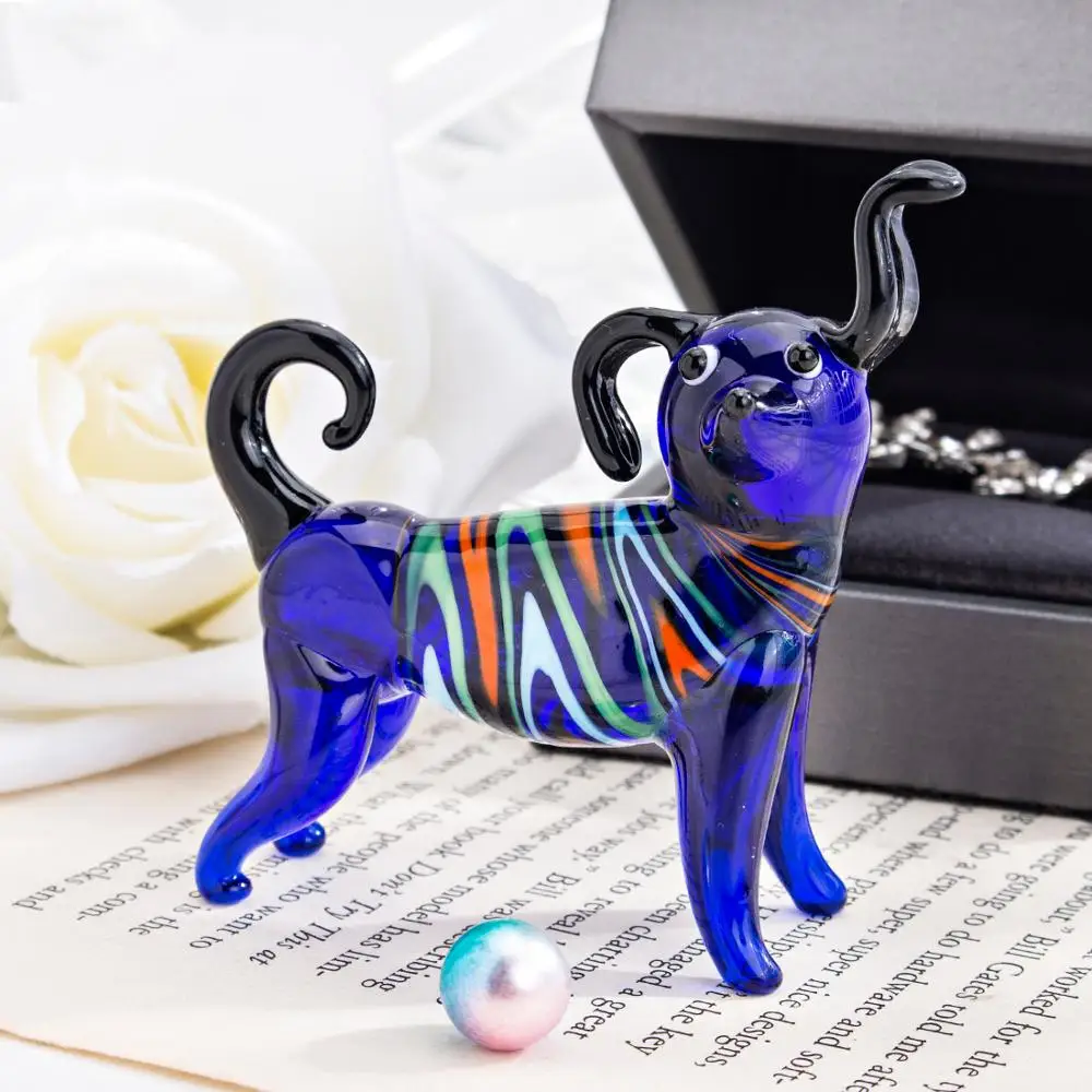 H & D мини голубая собака стеклянная плитка муранское стекло выдувание искусства