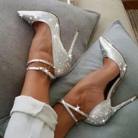 stylish bling bling sequined wedding shoes bride buckle strap paillette glitter stiletto heels pumps pointed toe party shoes