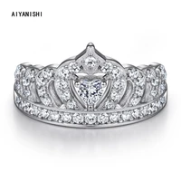 aiyanishi classic lovers crown rings 925 sterling silver sona promise wedding band rings for women bridal party finger gifts