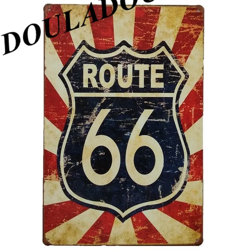 [Douladou] Исторический US Route 66 мотоцикл винтажный металлический жестяной знак бар