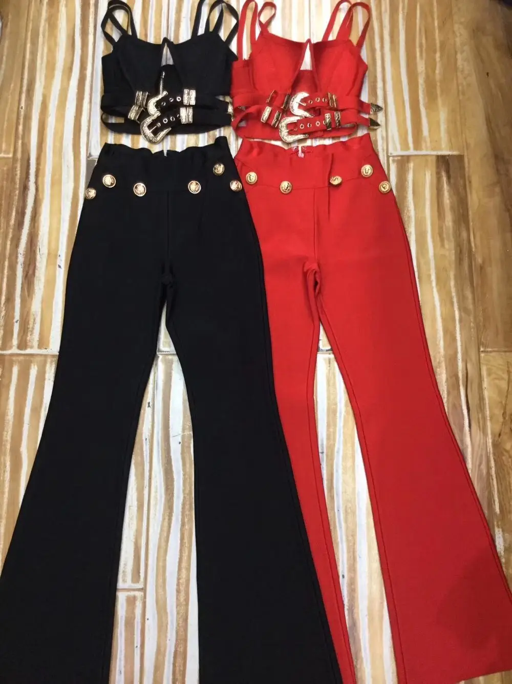 

High Quality Red Black Fashion 2 Pieces Set Rayon Bandage Set Cocktail Party Set
